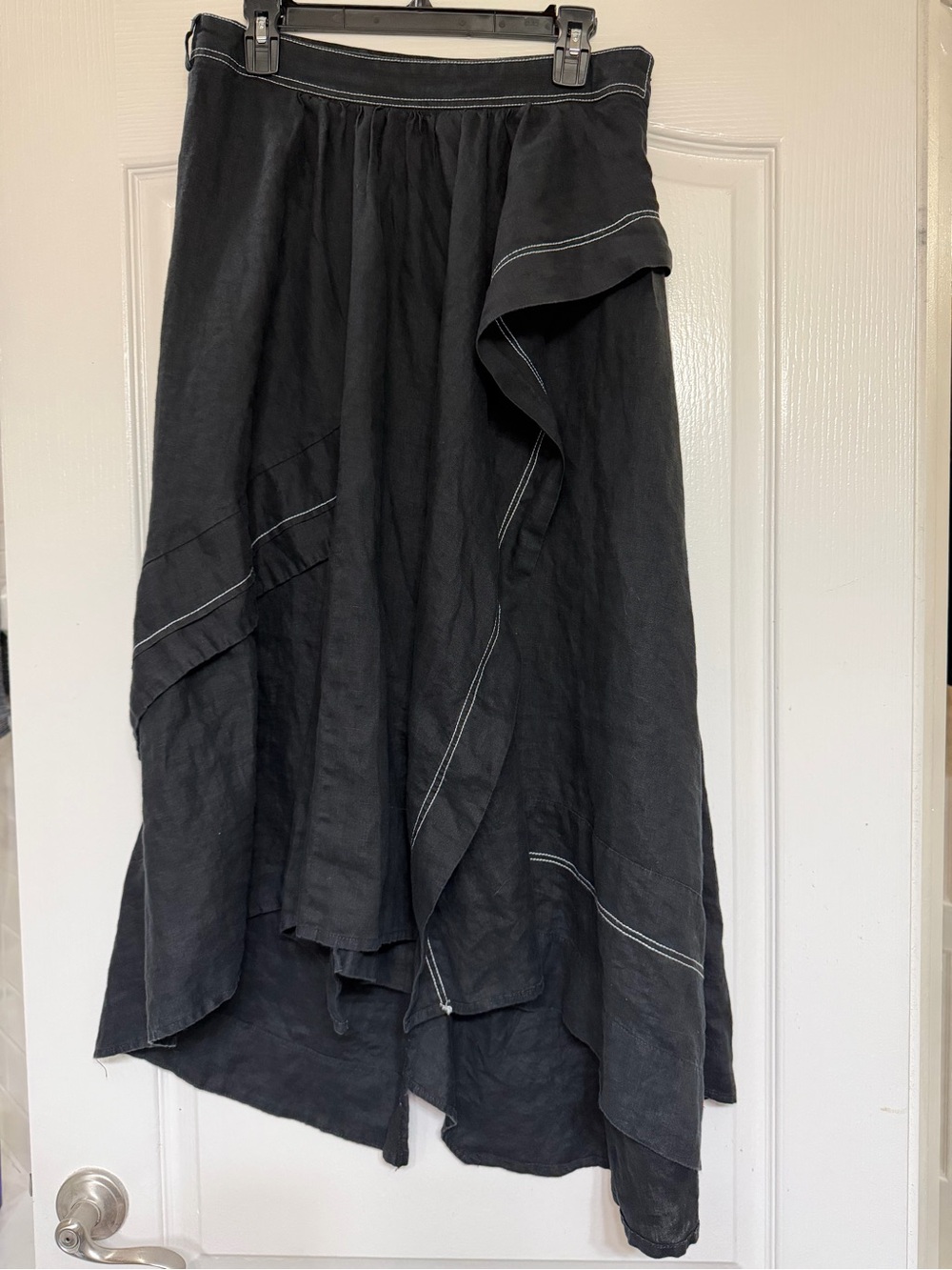 Yaly Couture Black Linen Asymmetric Ruffle Skirt Avant Garde Boho Raw Edge Small